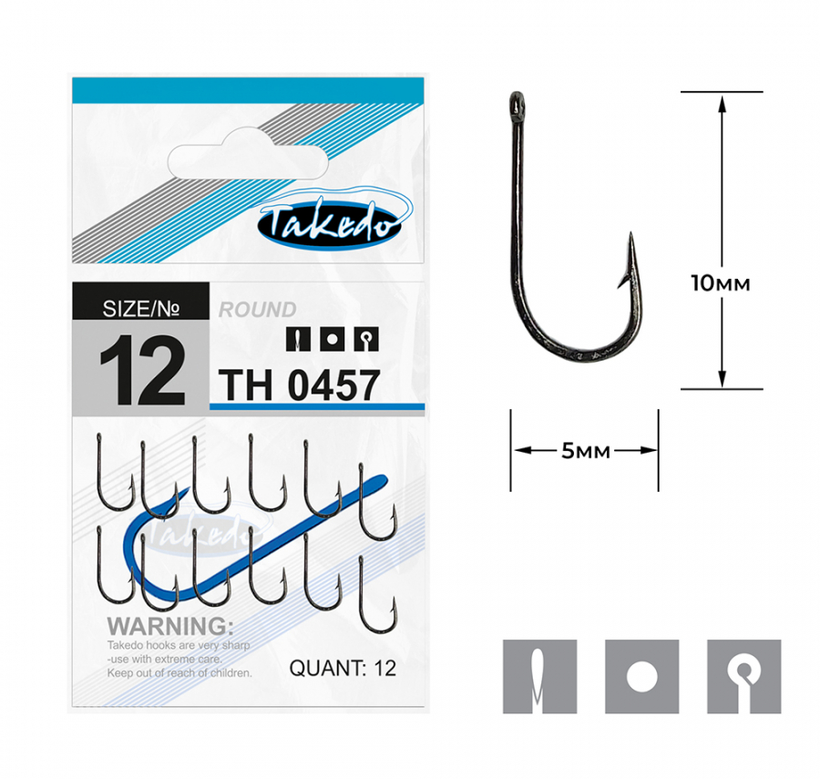 Крючок одинарный TAKEDO Hunter ROUND 0457 №12 (12 шт)