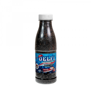 Прикормка зимняя DELFI ICE FISH Tornado (универсальная; гаммарус + мотыль, черная + БЛЕСТКИ, 500 мл)