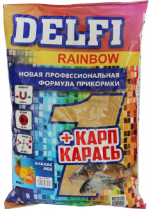 Прикормка DELFI Rainbow (карп + карась; ананас, мед, желт., 800 г)