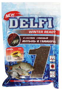 Прикормка зимняя увлажненная DELFI ICE Ready (карась; ваниль + подсолнух, коричневая, 500 г)